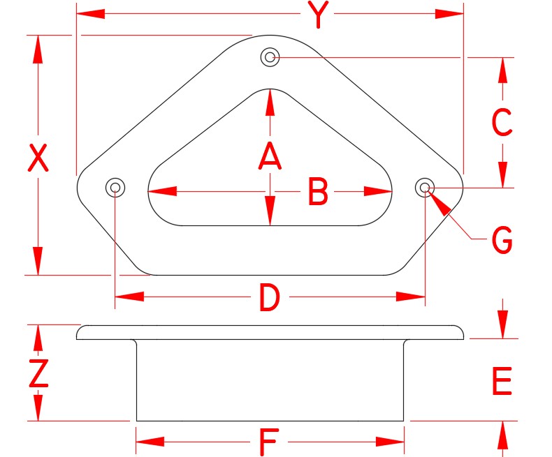 Stainless Steel Triangular Hawse Pipe, S3807-0000, Line Drawing Stainless Steel Triangular Hawse Pipe, S3807-0000, Line Drawing